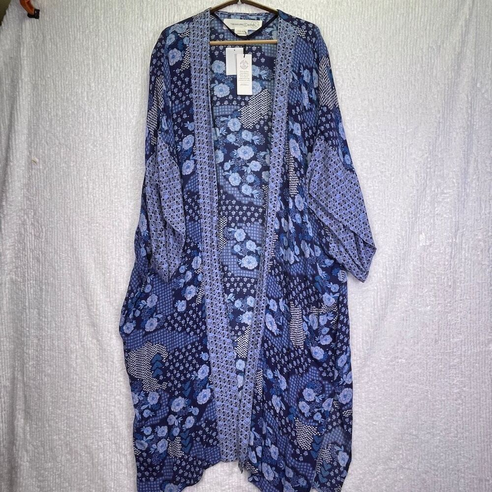 Treasure & Bond Navy Floral Mix Open Front Cardigan One Size NWT